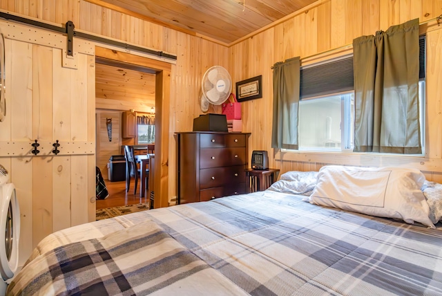 380 Cedar Lake Rd Unit T3 R9, Nwp, ME 04462 - bedroom featuring wood walls, wood ceiling, and washer / dryer