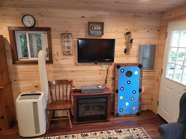 380 Cedar Lake Rd Unit T3 R9, Nwp, ME 04462 - living area featuring wooden walls, wood finished floors, and electric panel