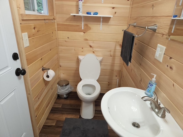 380 Cedar Lake Rd Unit T3 R9, Nwp, ME 04462 - half bath featuring a sink, toilet, wooden walls, and wood finished floors