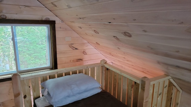 380 Cedar Lake Rd Unit T3 R9, Nwp, ME 04462 - bedroom featuring wooden walls and vaulted ceiling
