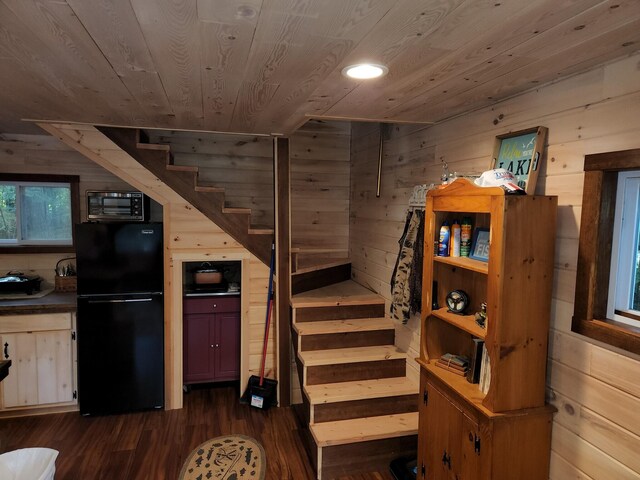 380 Cedar Lake Rd Unit T3 R9, Nwp, ME 04462 - staircase featuring wooden ceiling, wood walls, and wood finished floors
