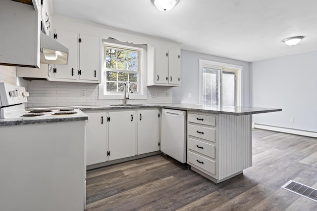 kitchen with white cabinets, sink, and white dishwasher