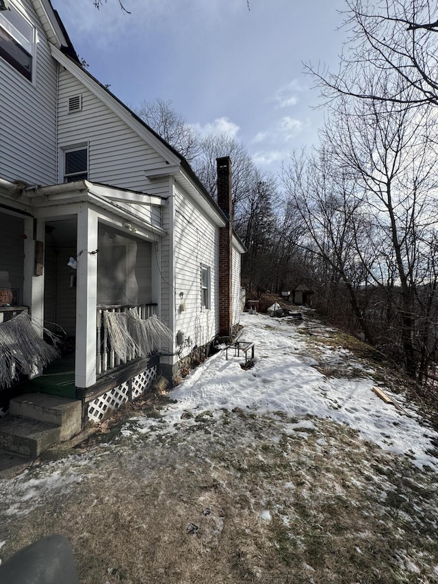 view of snow covered exterior