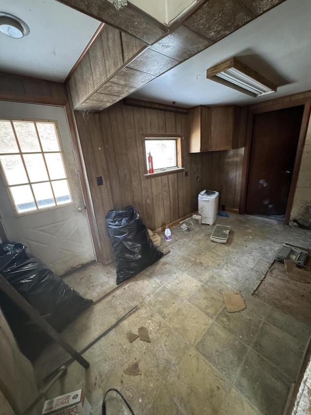 interior space with wooden walls