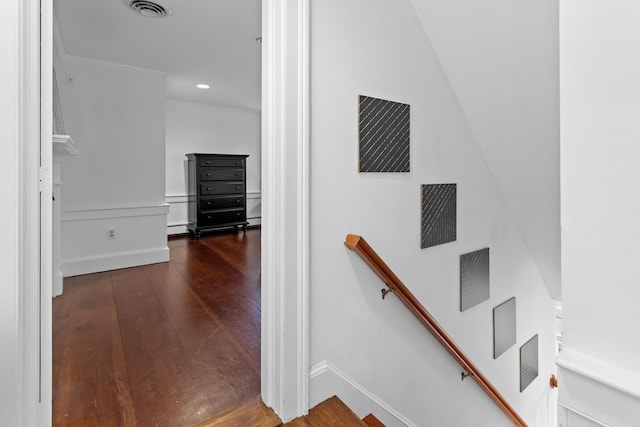 hallway with dark hardwood / wood-style flooring and a baseboard radiator