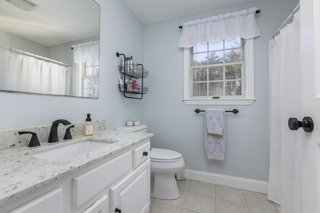 bathroom featuring tile patterned flooring, vanity, and toilet