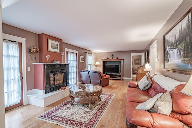 living room with light hardwood / wood-style floors