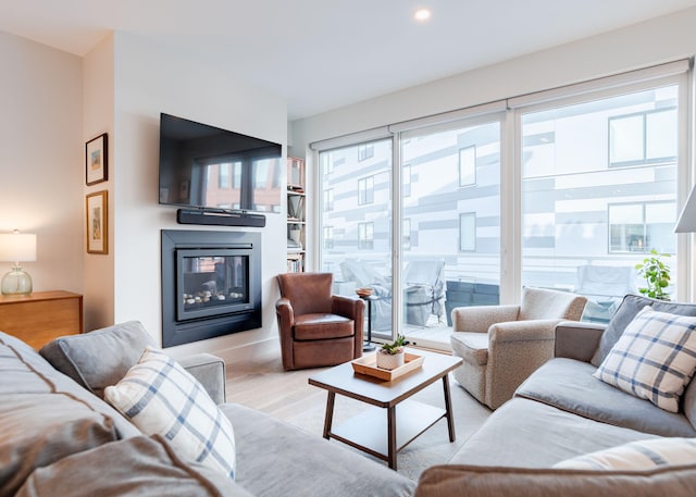 living room with light hardwood / wood-style flooring