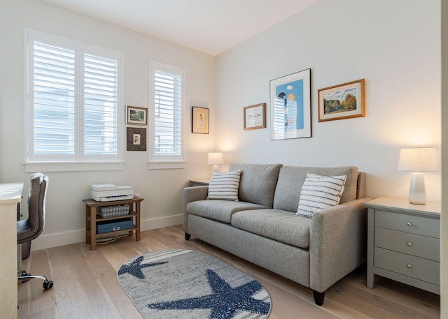 living room with light hardwood / wood-style floors