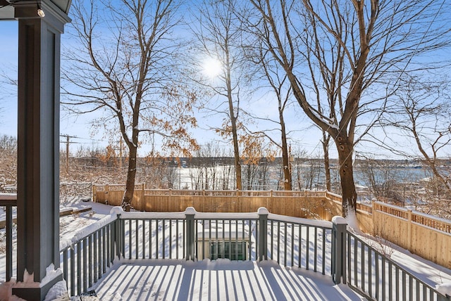 view of snow covered deck