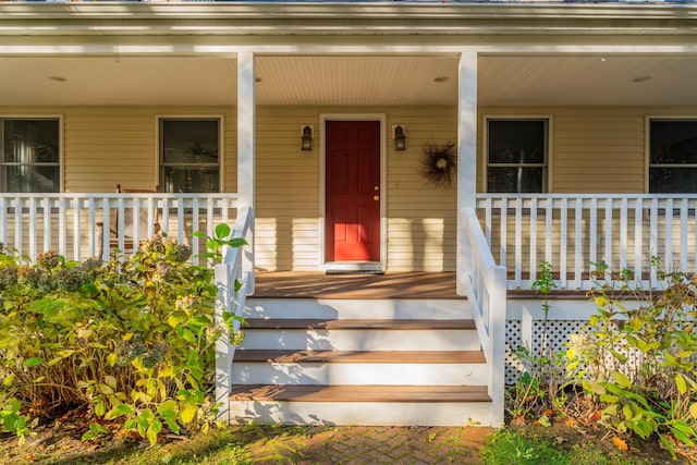 doorway to property featuring covered porch