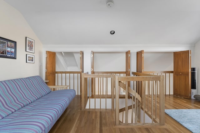 interior space featuring wood-type flooring and lofted ceiling