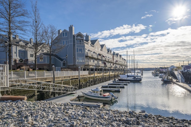 exterior space featuring a dock