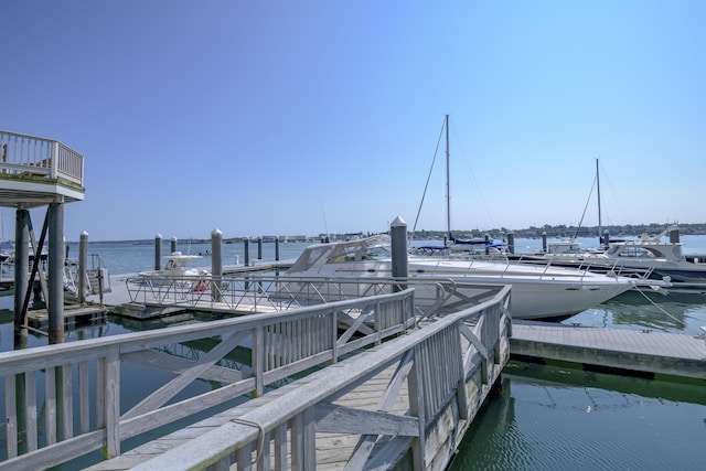 dock area with a water view