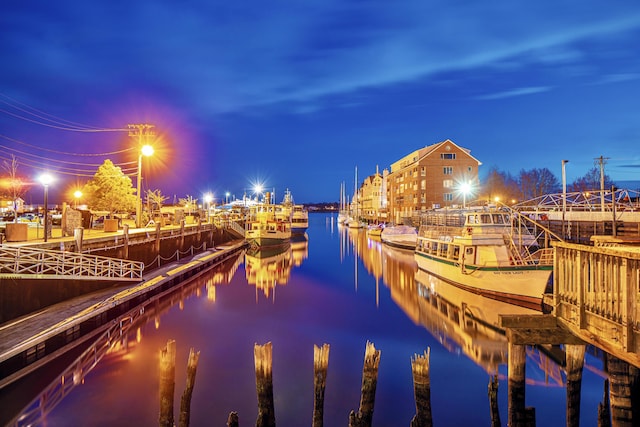 view of dock featuring a water view