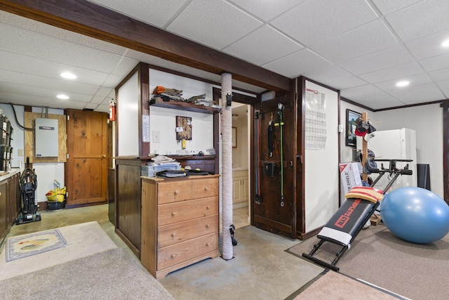 exercise area with a drop ceiling