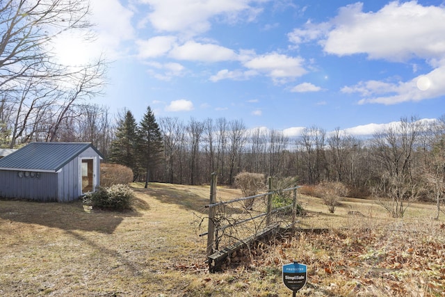 view of yard featuring a storage unit