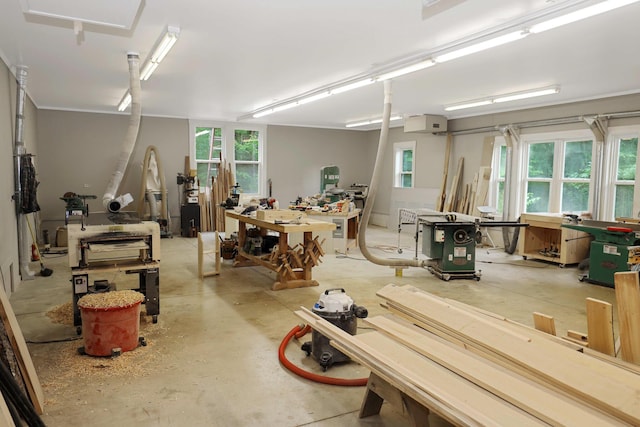 interior space featuring a workshop area