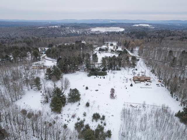 snowy aerial view featuring a mountain view