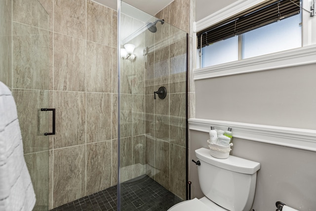 bathroom with toilet and walk in shower