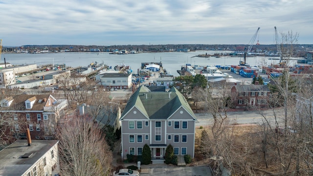 aerial view with a water view