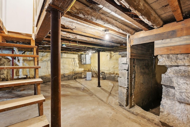 basement with electric panel