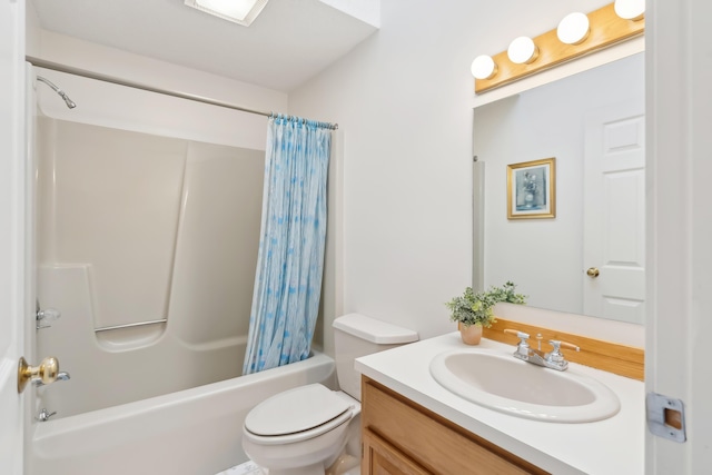 full bathroom featuring vanity, toilet, and shower / bathtub combination with curtain