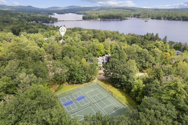 aerial view with a water and mountain view