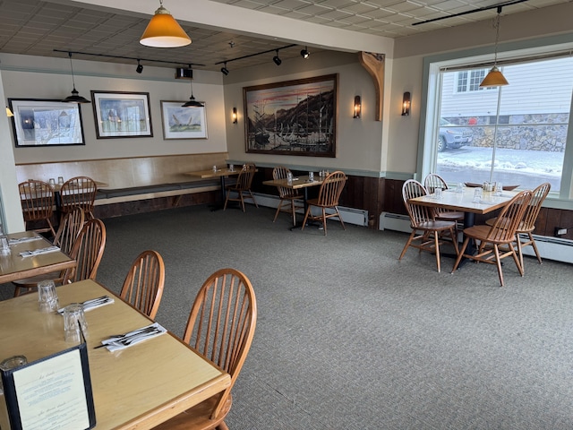 63 Main St, Bucksport, ME 04416 - dining room featuring track lighting and carpet flooring