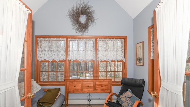 22 Jewett Rd, Raymond, ME 04071 - sitting room with a baseboard radiator and vaulted ceiling