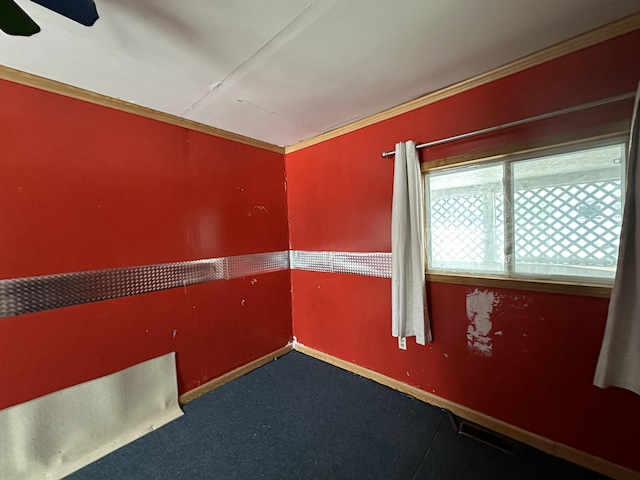 unfurnished room featuring ceiling fan and carpet flooring