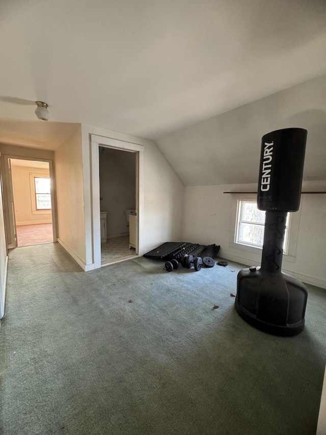 additional living space with carpet flooring and vaulted ceiling