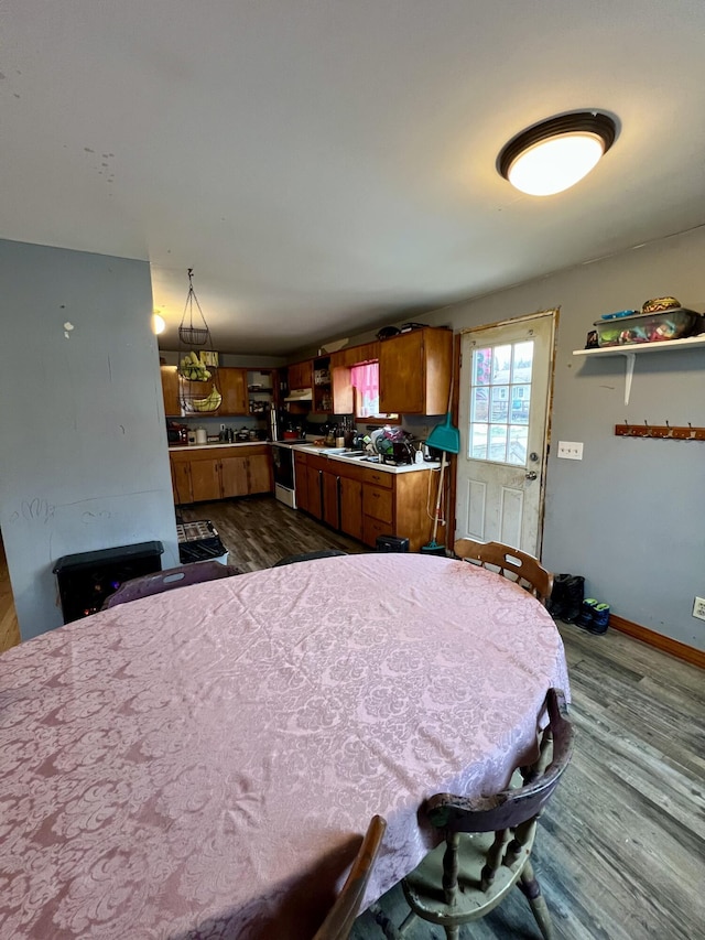 dining space with hardwood / wood-style floors