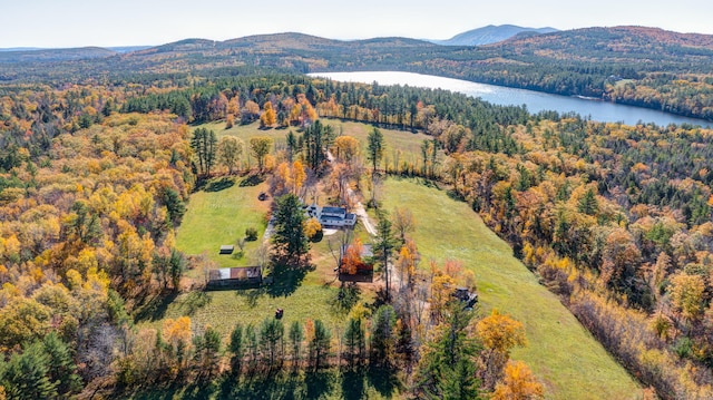 aerial view with a water and mountain view