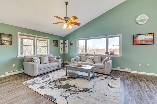 433 Works Rd, Jackson, ME 04921 - living room featuring a healthy amount of sunlight, ceiling fan, and a baseboard heating unit