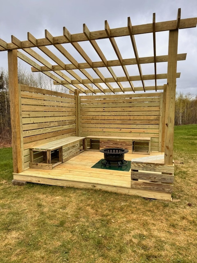 433 Works Rd, Jackson, ME 04921 - exterior space with a pergola, an outdoor fire pit, and a wooden deck