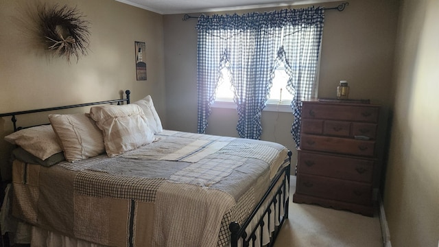 bedroom featuring light colored carpet