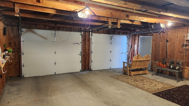 garage with wooden walls