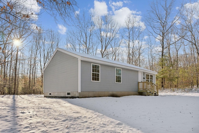 view of snow covered exterior