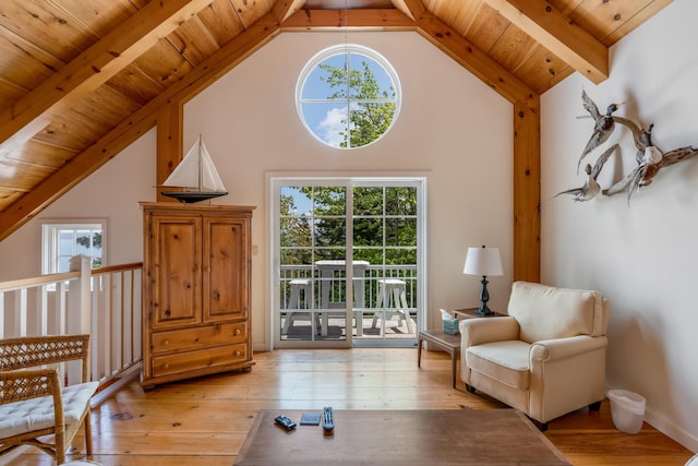 62 Sols Cliff Rd, Bar Harbor, ME 04609 - sitting room featuring light wood finished floors and wood ceiling