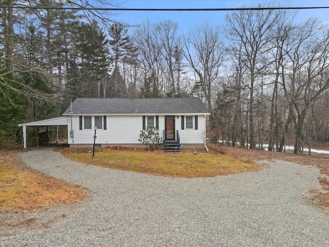 264 Christian Ridge Rd, Ellsworth, ME 04605 - view of front of property with a carport, crawl space, driveway, and roof with shingles