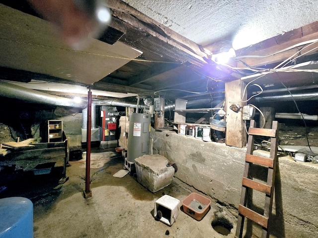 basement featuring water heater