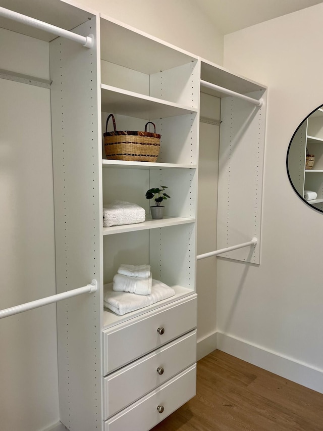 spacious closet featuring hardwood / wood-style flooring