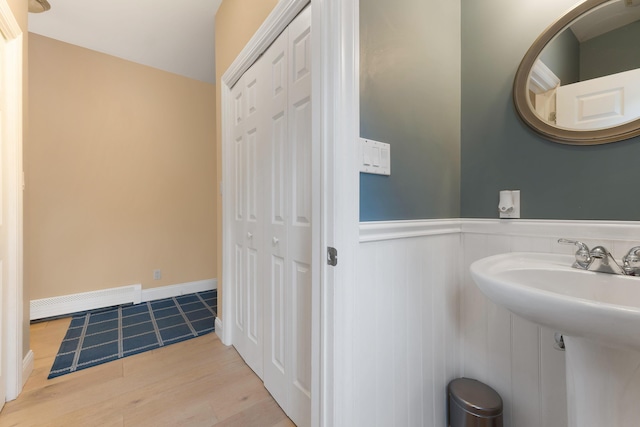 bathroom featuring sink and hardwood / wood-style flooring