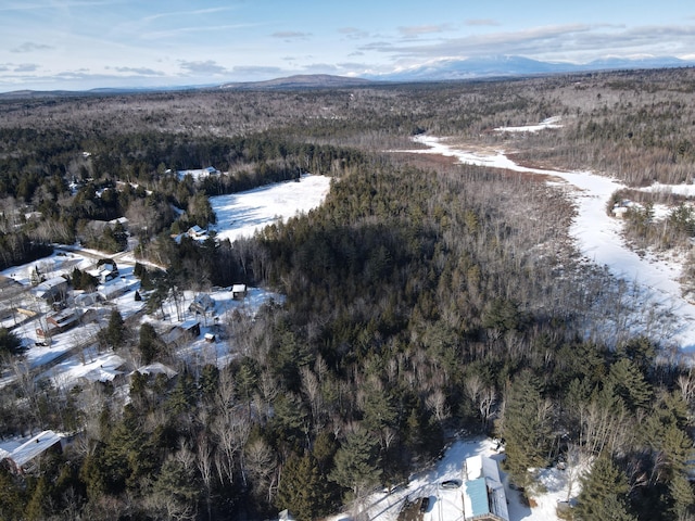 snowy aerial view featuring a mountain view