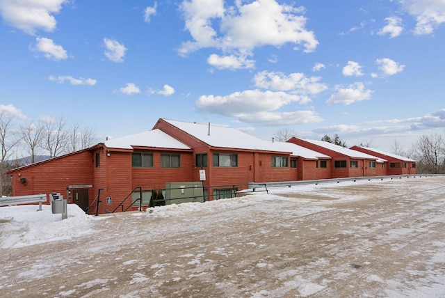 view of snow covered house