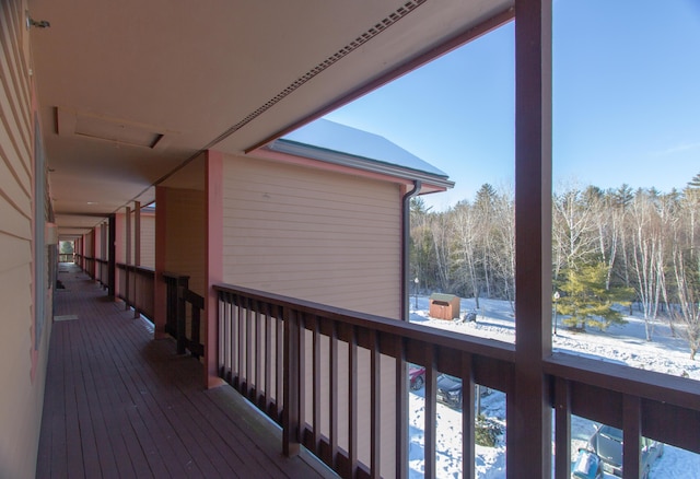 view of snow covered deck