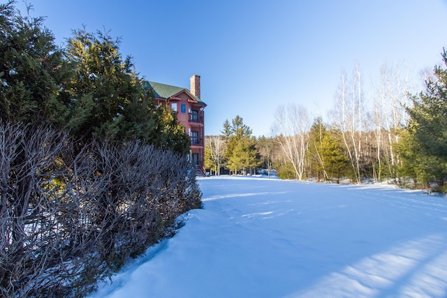 view of yard covered in snow