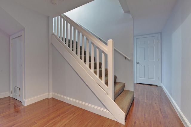 staircase featuring wood-type flooring