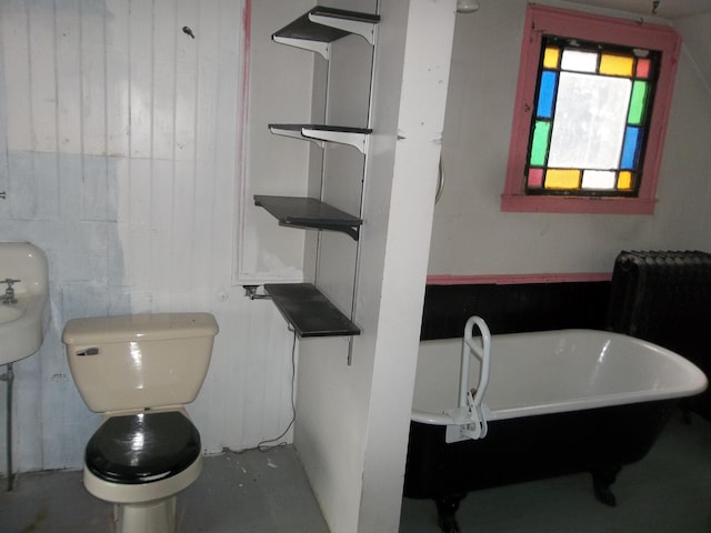 bathroom featuring toilet and a washtub